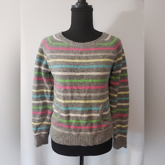 AEROPOSTALE Women's Angora Rabbit Hair Striped Crew Neck Sweater Size L. - Picture 1 of 4